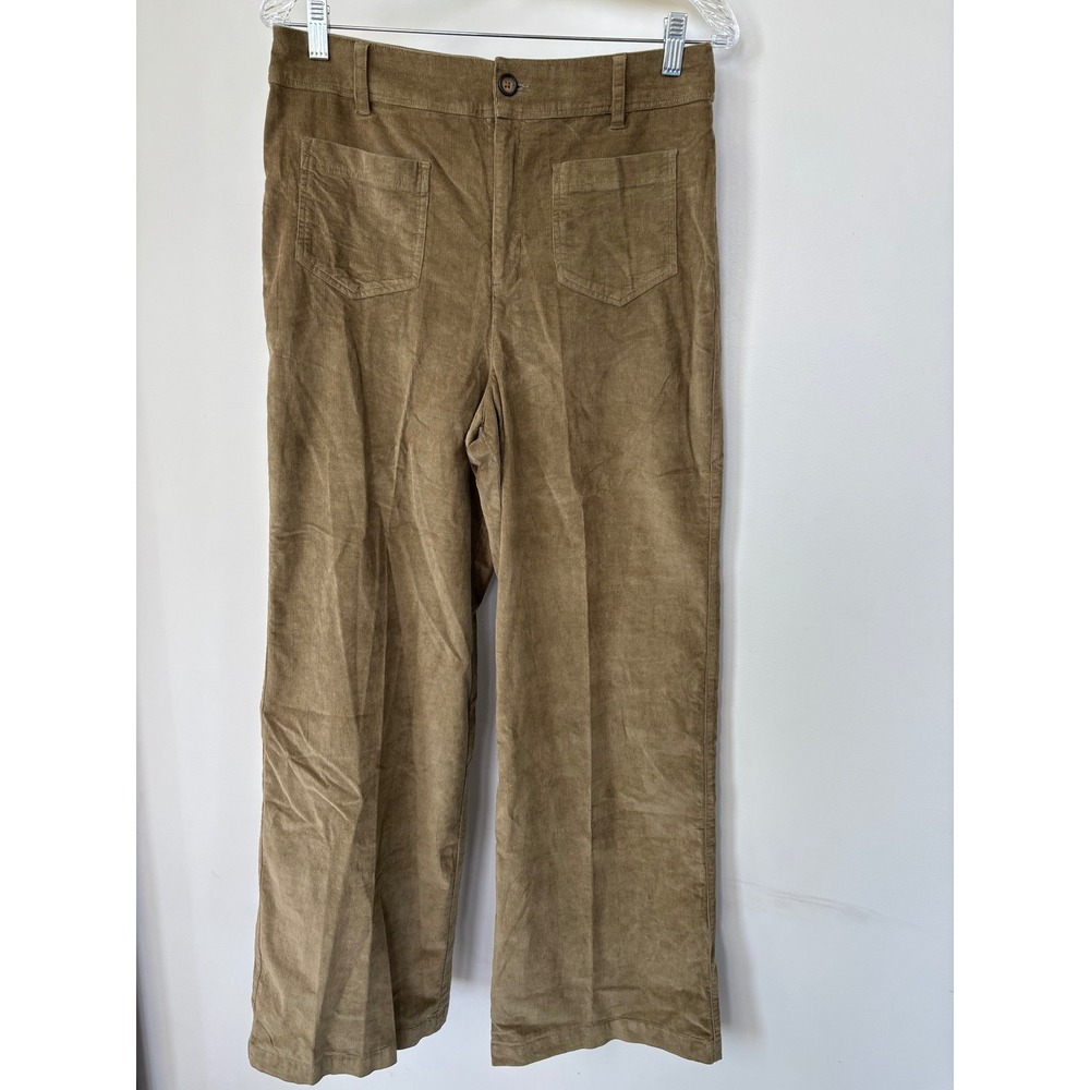 Garnet Hill Organic Cotton Corduroy Wide Leg Pants Tan Brown High Rise Size 10